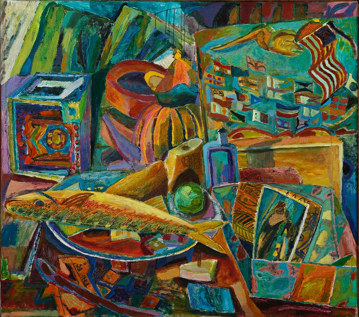 Large Still Life with Fish and Bottle